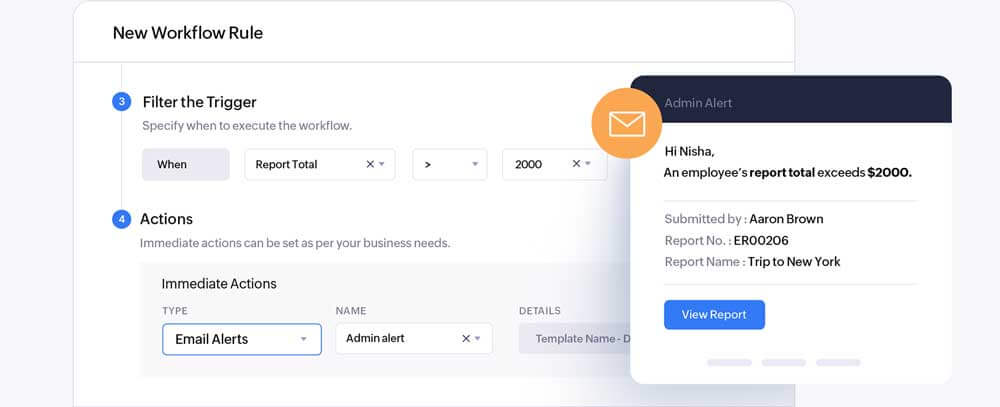 Screenshot depicting automation features in Zoho Expense